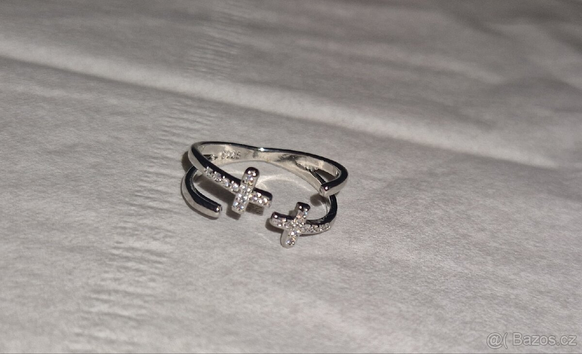 Nový dámský stříbrný prsten prstýnek 925 otevřený kříže kříž - 7