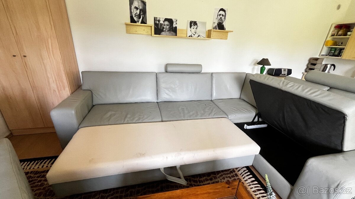 Sedačka kožená světle šedá - 7