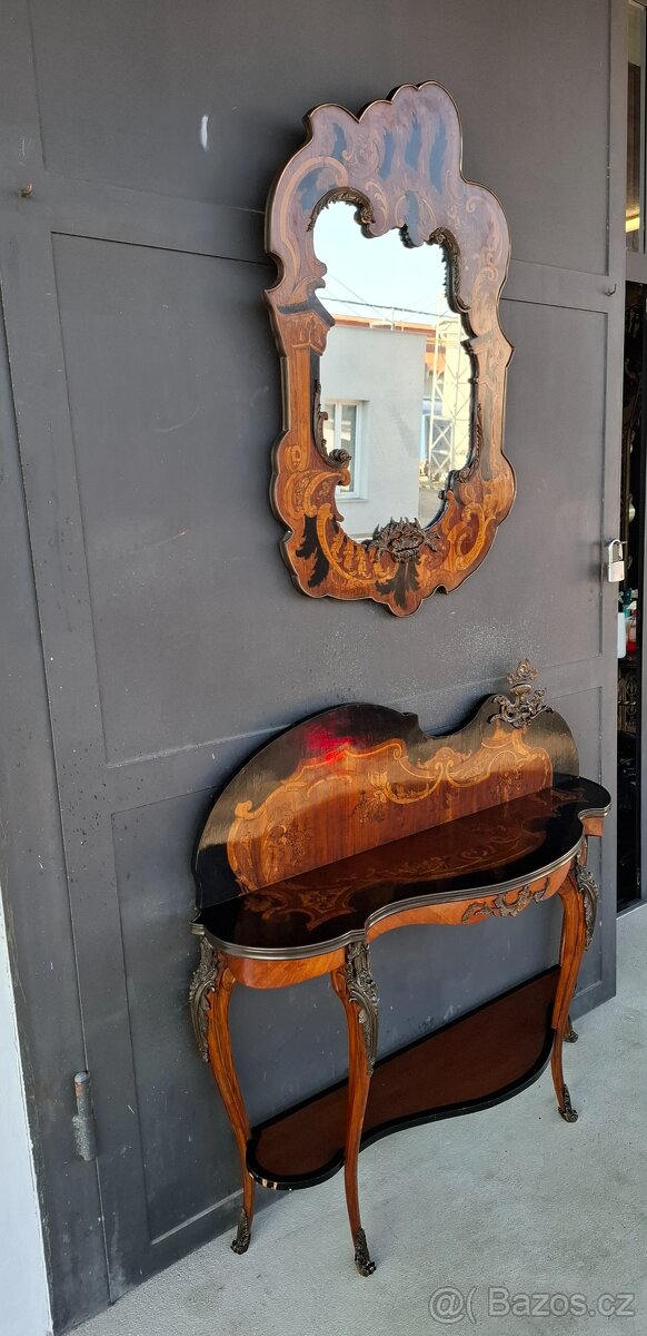 Intarzovaná konzole se zrcadlem 19.stoleti FRANCIE - 7