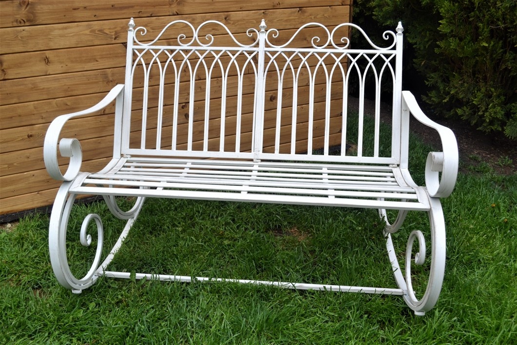 Provence kovová houpací lavice - antik bílá - 7