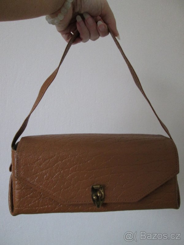 Vintage pevná kabelka do ruky, světle hnědá kůže - 7