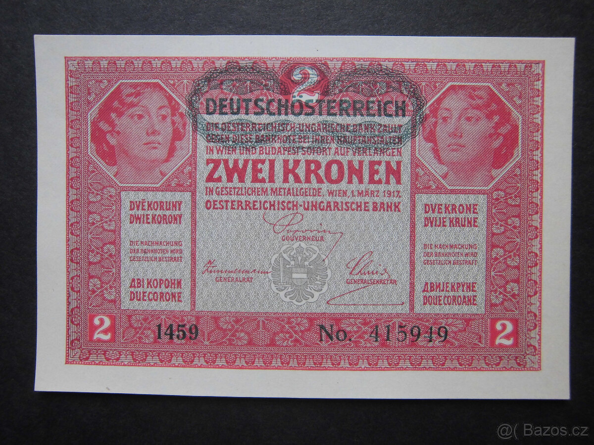 Bankovky Rakousko-Uhersko s přetiskem " 1K, 2K, 10K " - 7