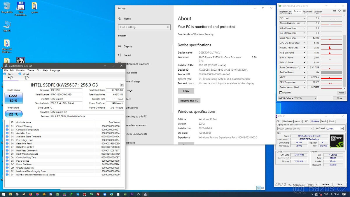 PC Ryzen 5 1600, 32GB RAM, 256gb ssd, W10 pro - 7