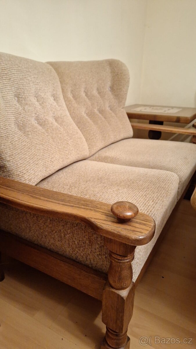 sedací souprava 3+2, masivní dřevěná konstrukce dub rustik - 7