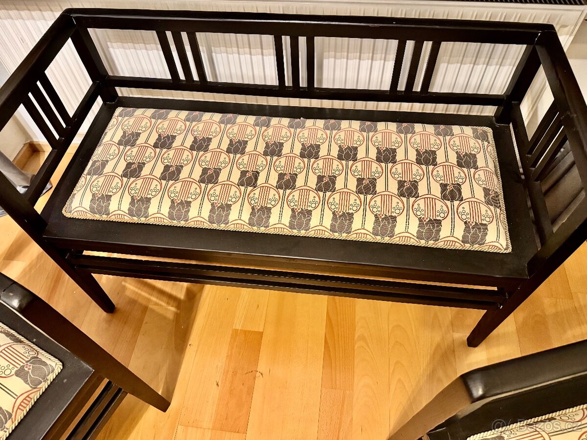 Starožitný set, křesla, lavice, stolek - 7