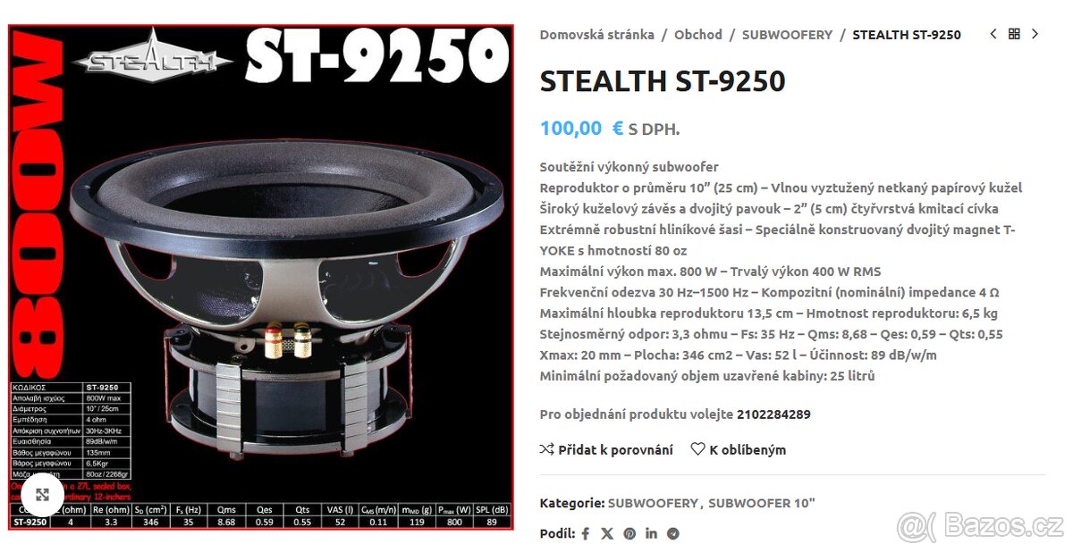Prodám pár subwooferů - STEALTH ST9250 - 7