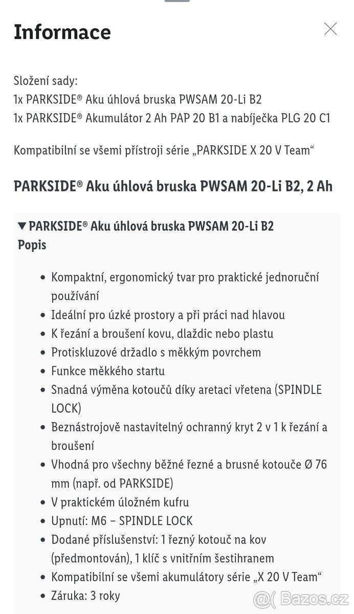 Aku bruska V20 Parkside - 7