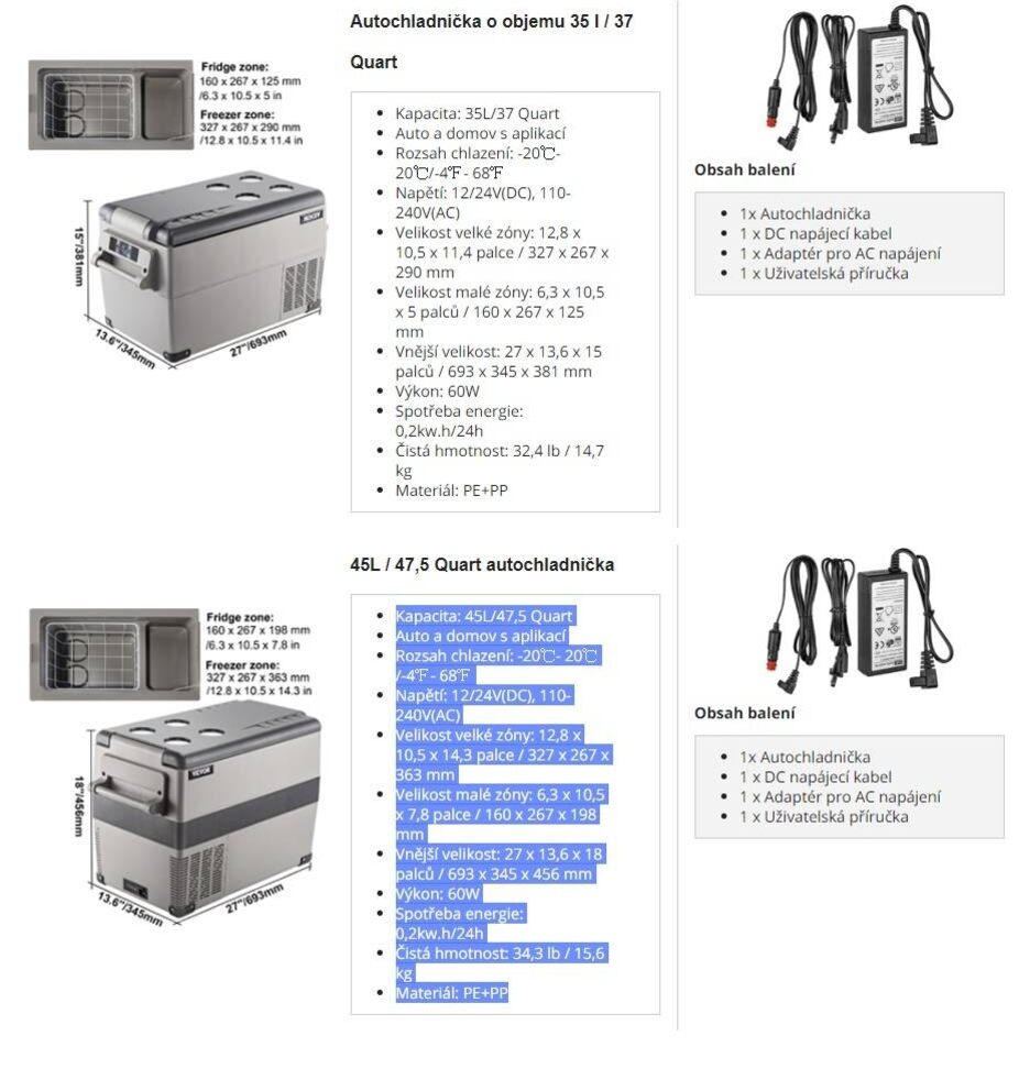 Kompresorová, autolednice, 35l 12V, 230 - 7