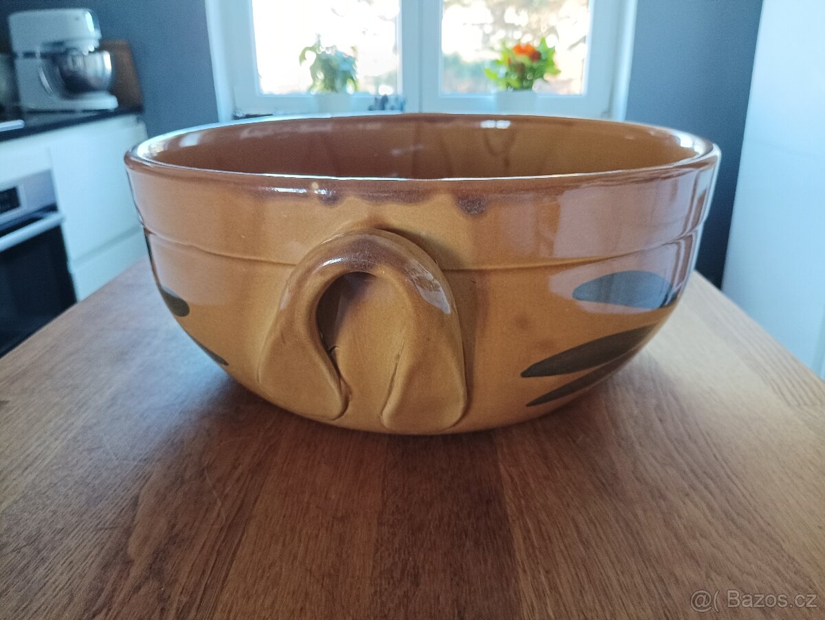 VELKÁ RUČNĚ MALOVANÁ KAMENINOVÁ ZADĚLÁVACÍ MÍSA FRANCIE - 7