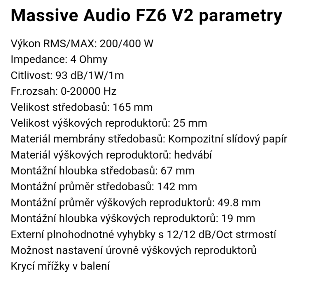 Komponentní reproduktory do auta Massive Audio - 7