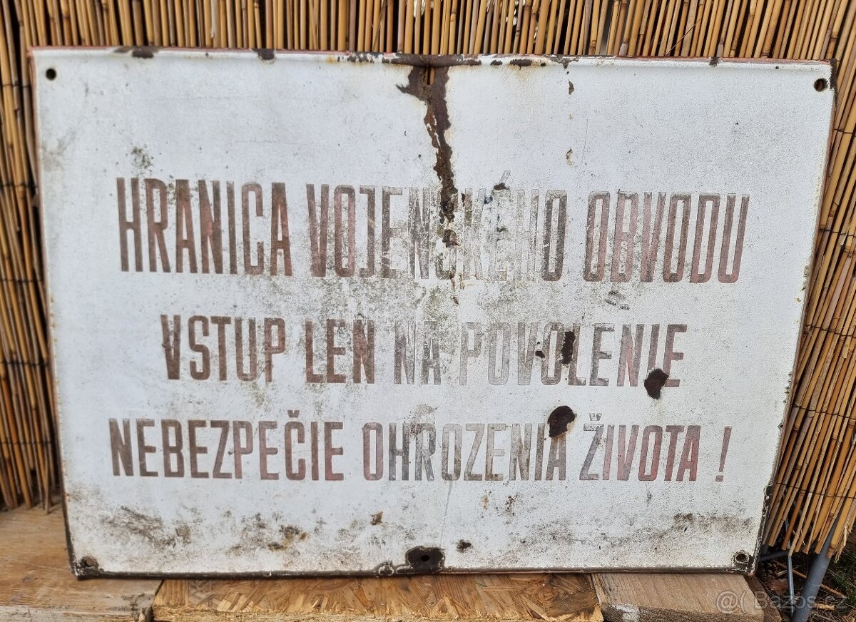 Velká smaltovaná cedule vojenský prostor, hranice - 7