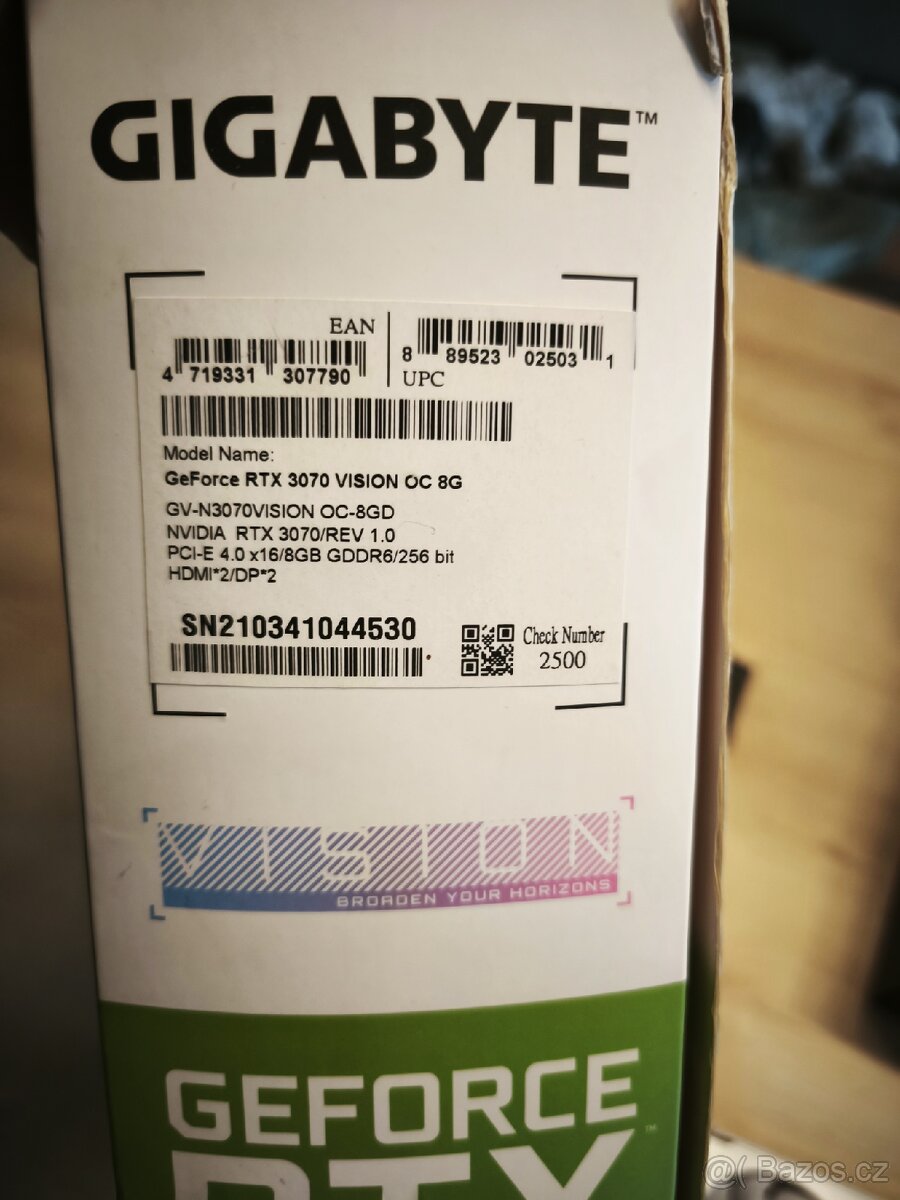 Prodam grafickou kartu Gigabyte RTX 3070 Vision - 7
