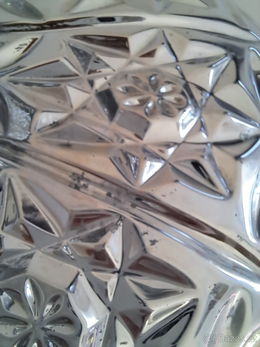 Skleněná, stříbrná retro mísa na nožce – lisované sklo - 7