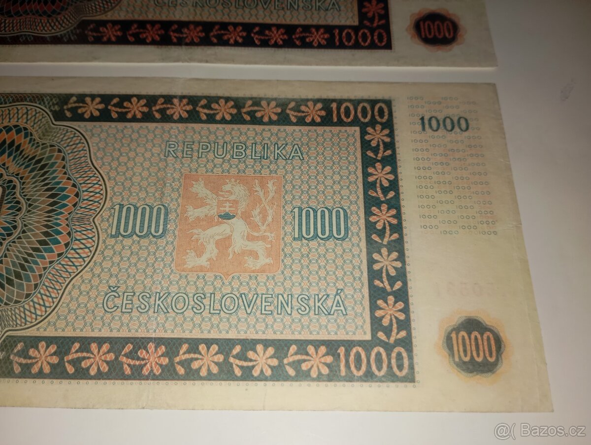 BANKOVKY 1000 KČS 1945, PRVNÍ A POSLEDNÍ VYDANÁ SÉRIE - 7