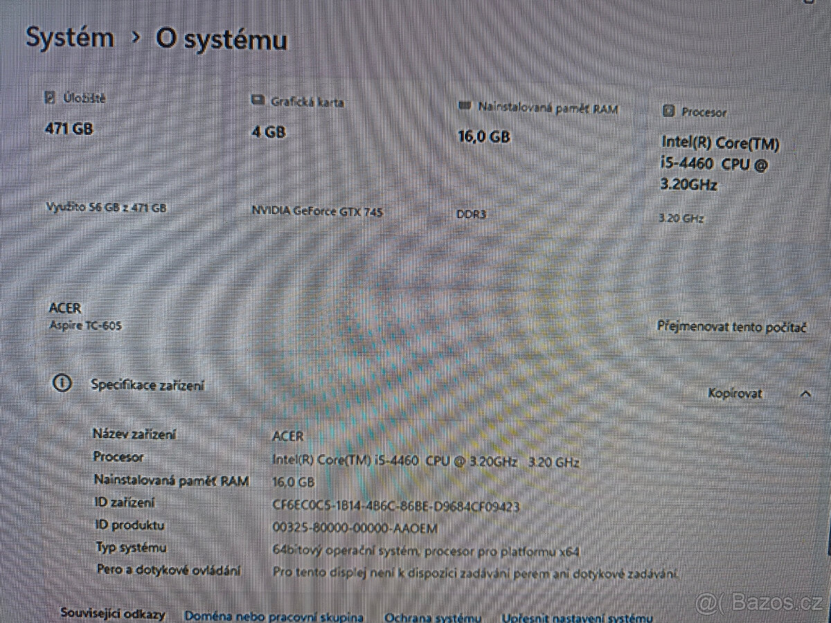 PC ACER Intel Core i5-4460, RAM 16GB, GPU Nvidia 4GB, SSD - 7