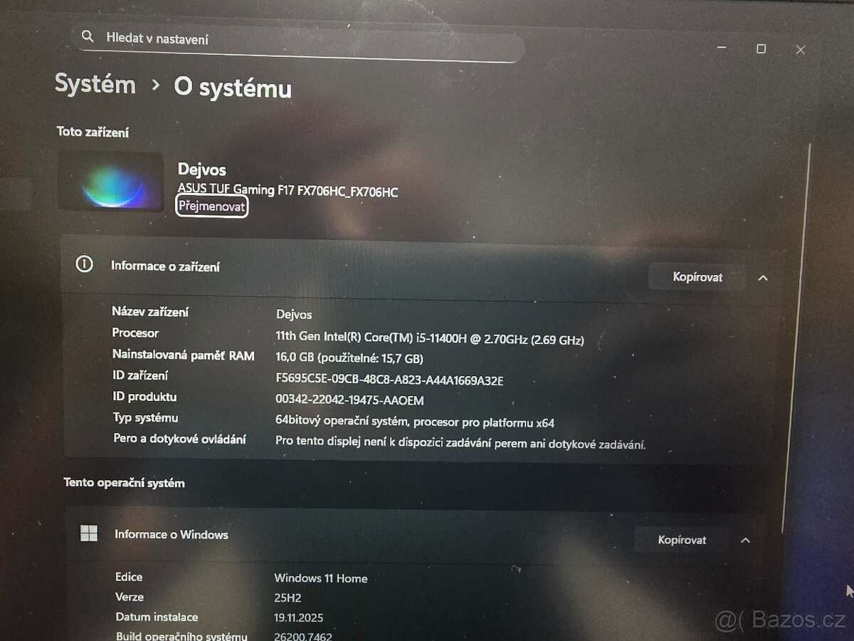 Prodám herní notebook Asus TUF Gaming F17 (FX706HC-HX007W) - 7