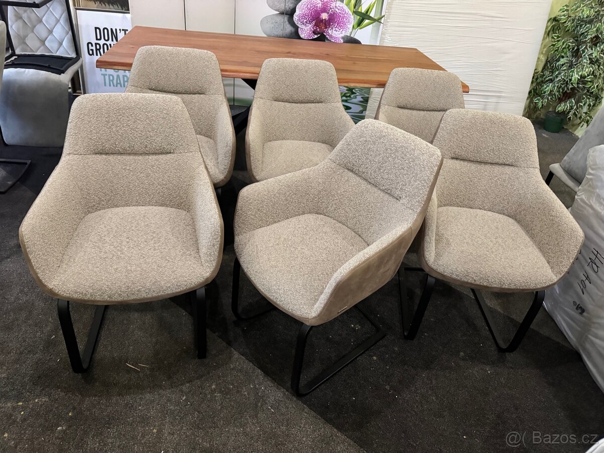 NOVÝ Luxusní jídelní set Masivní stůl se 6 křeslami - 7