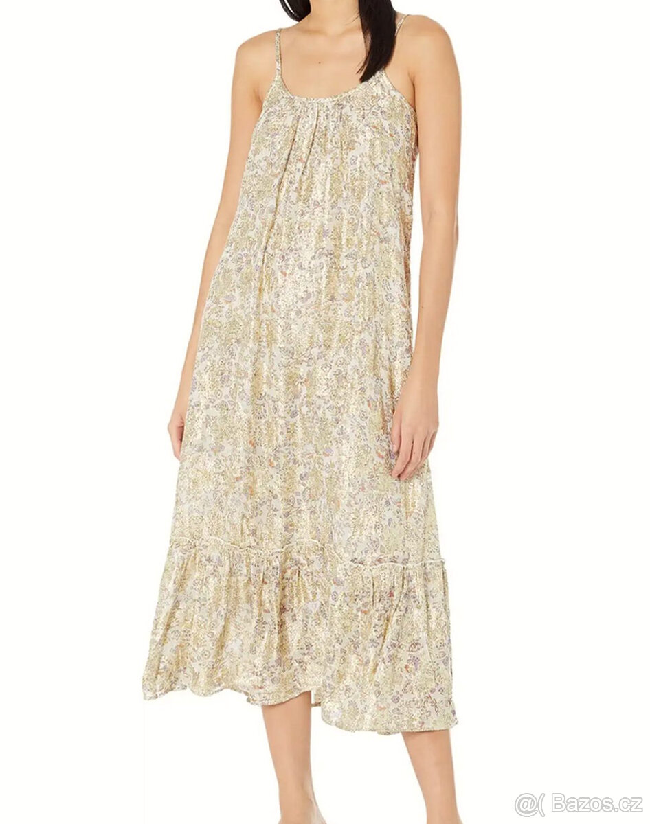 Dlouhé letní šaty květované zlaté Mango L XL 40 42 - 7