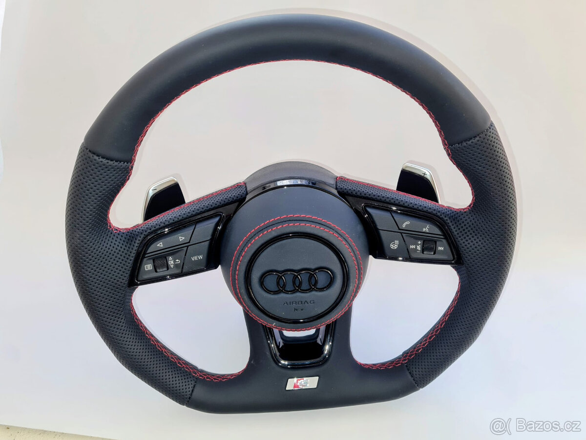 AUDI KOŽENÝ EXCLUSIVE ČERVENA NIT VOLANT + AIRBAG + F1 PADLA - 7