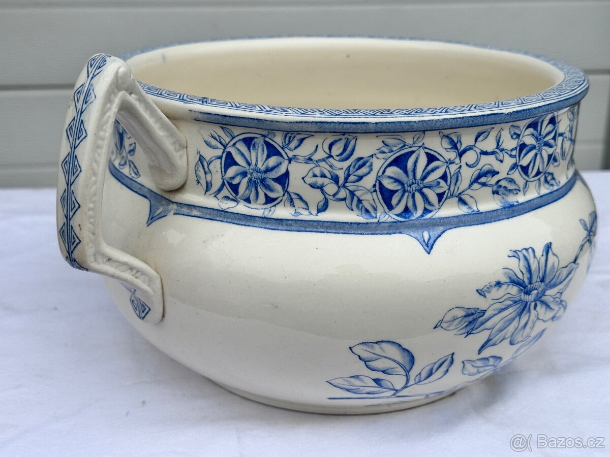 Velká fajánsová nádoba nočník Clematis plamének Francie, 19. - 7