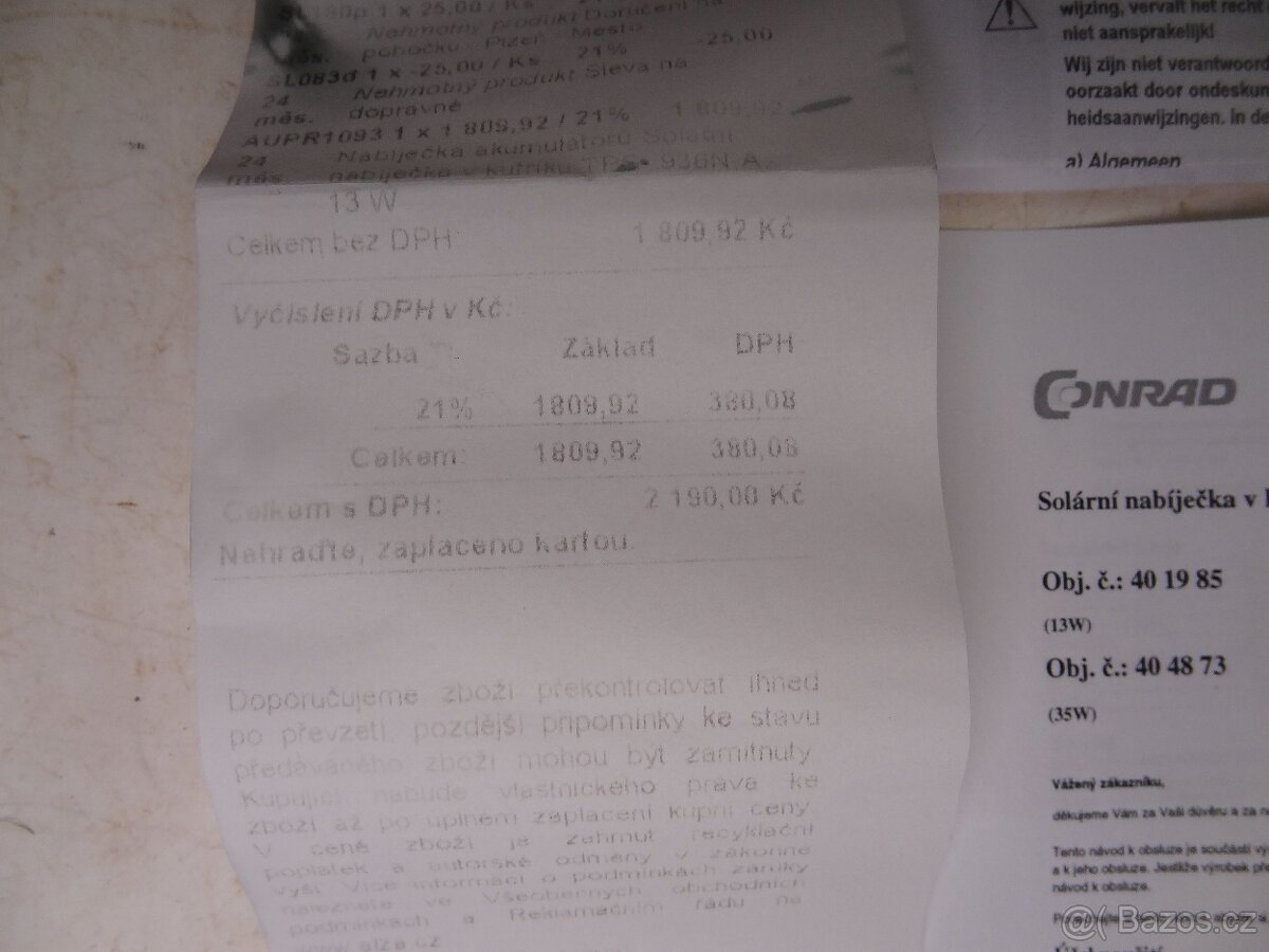 Solární nabíječka autobaterií v kufru. CONRAD - 7