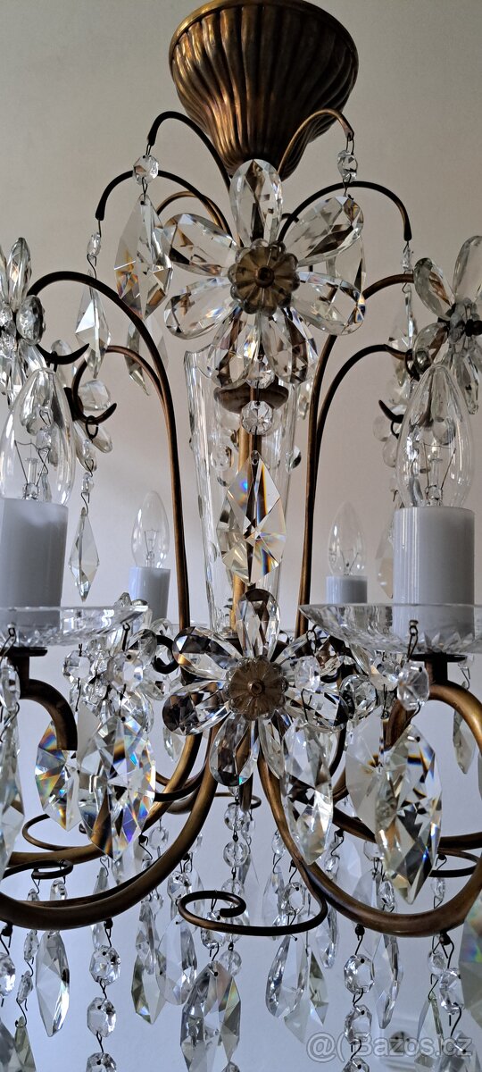 Starožitný křišťálový lustr, lustřík, osvětlení - 7