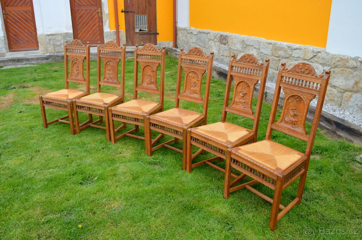 Starožitné židle 6 ks s řezbou - 7