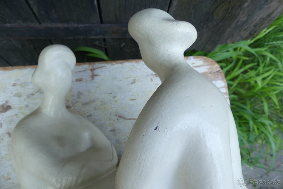 Ženy u stolu...retro keramická plastika, brusel - 7