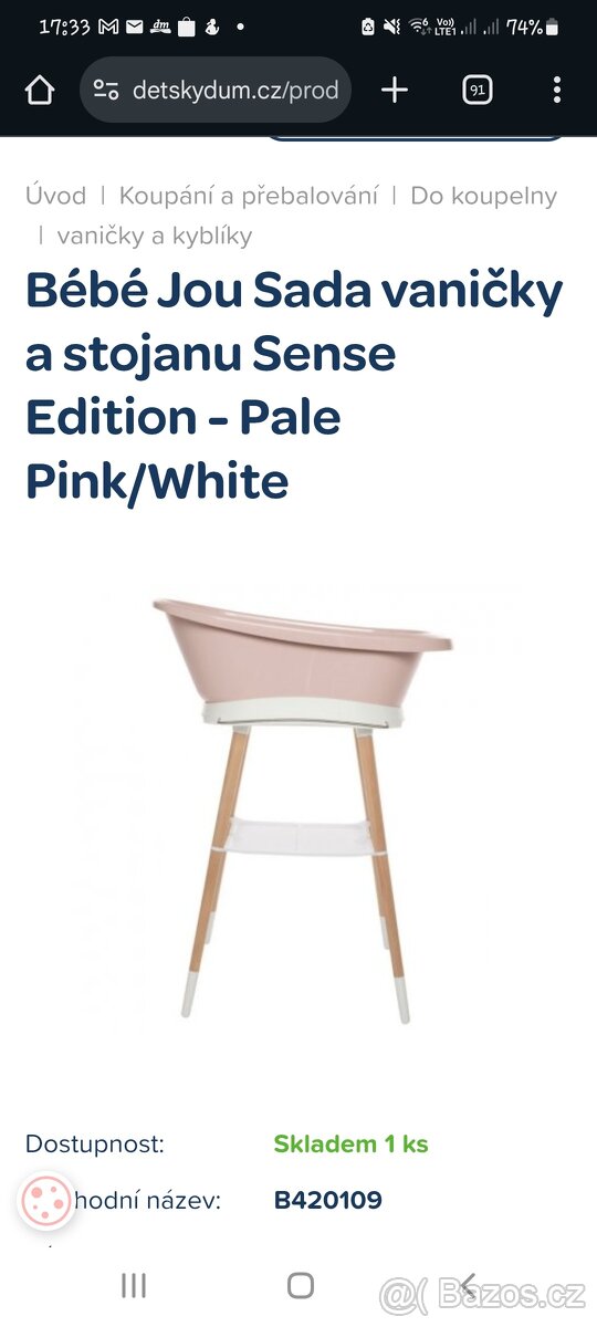 Bébé Jou Sada vaničky a stojanu Sense Edition - Pale Pink/Wh - 7