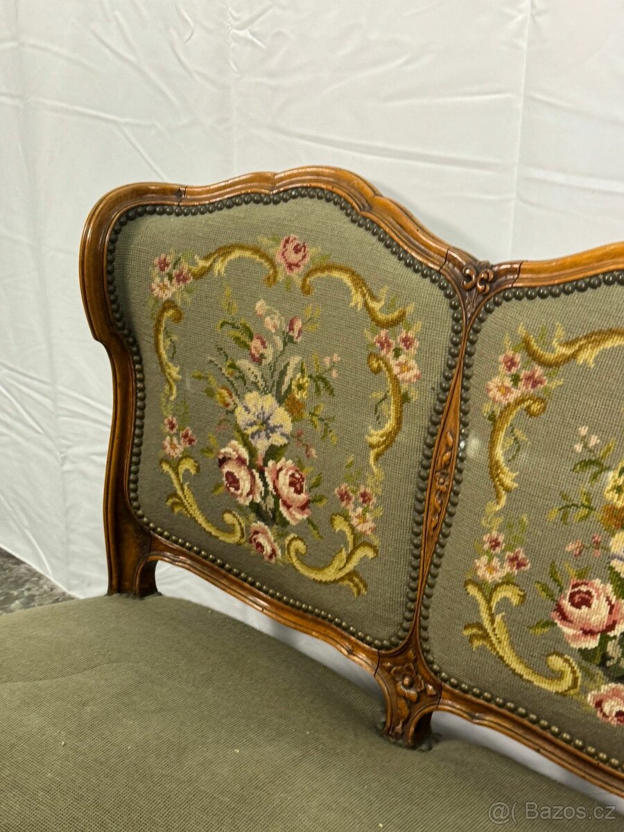 Starožitná sofa / loveseat s gobelínem (135024) - 7