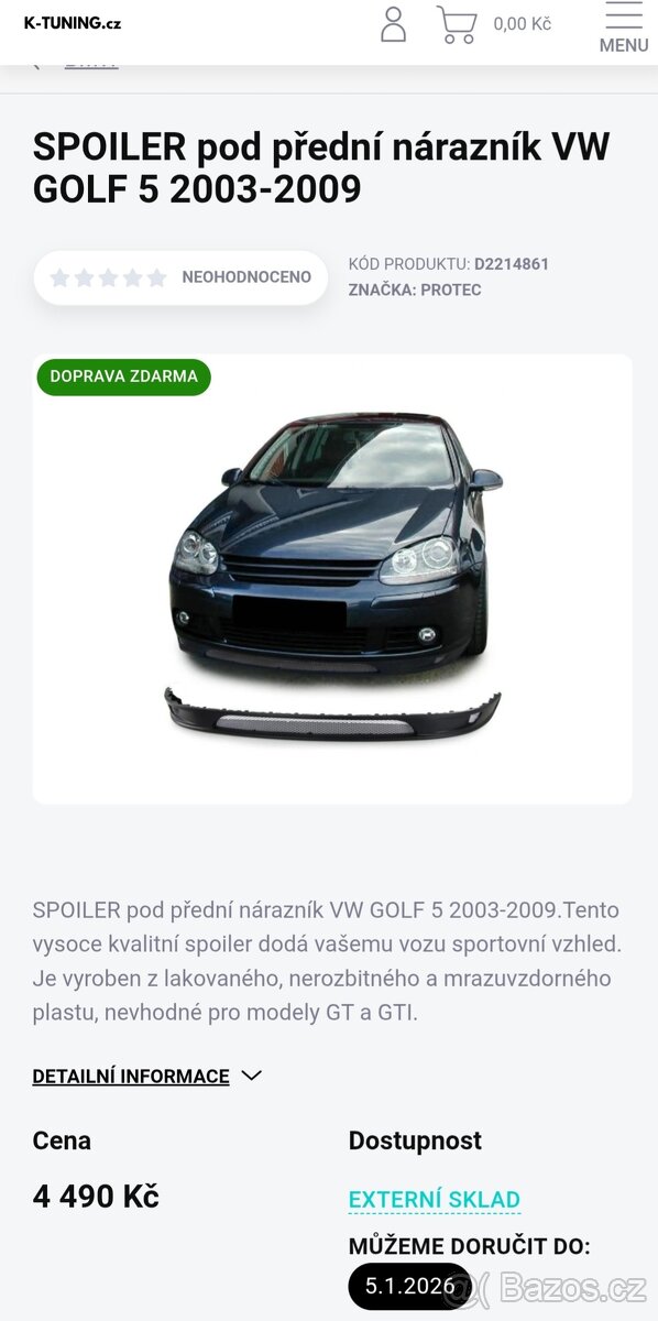 SPOILER pod přední nárazník VW GOLF 5 2003-2009 - 7