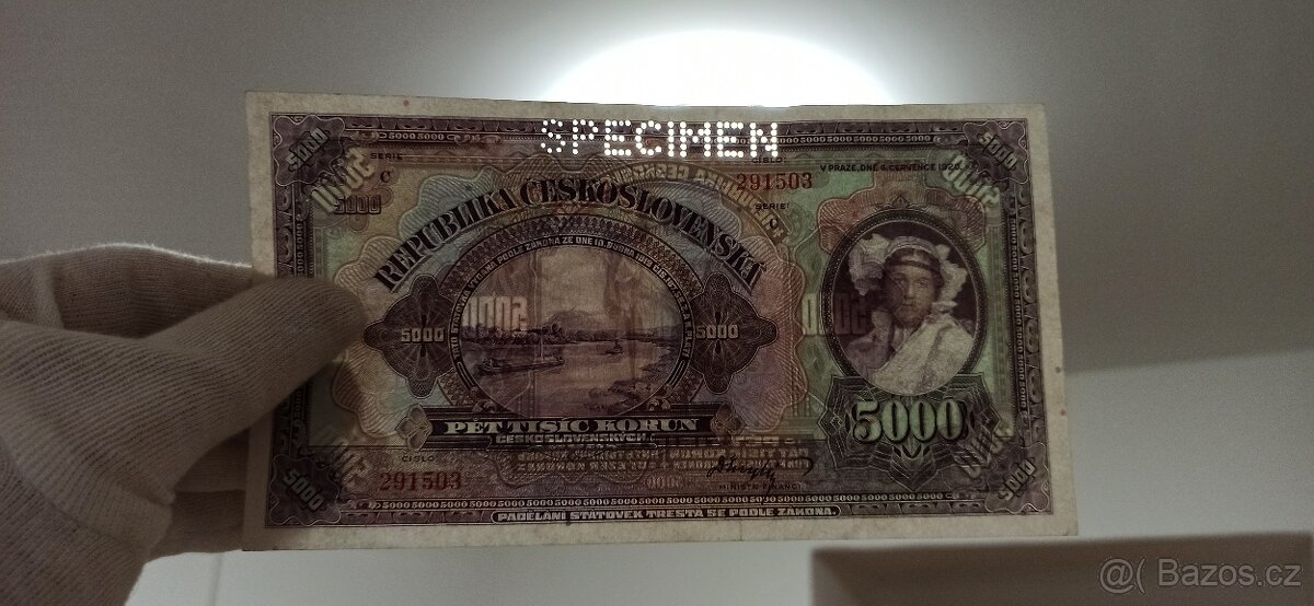 Bankovky a státovky 5000 Kč 1920, 20 Kčs 1945. - 7