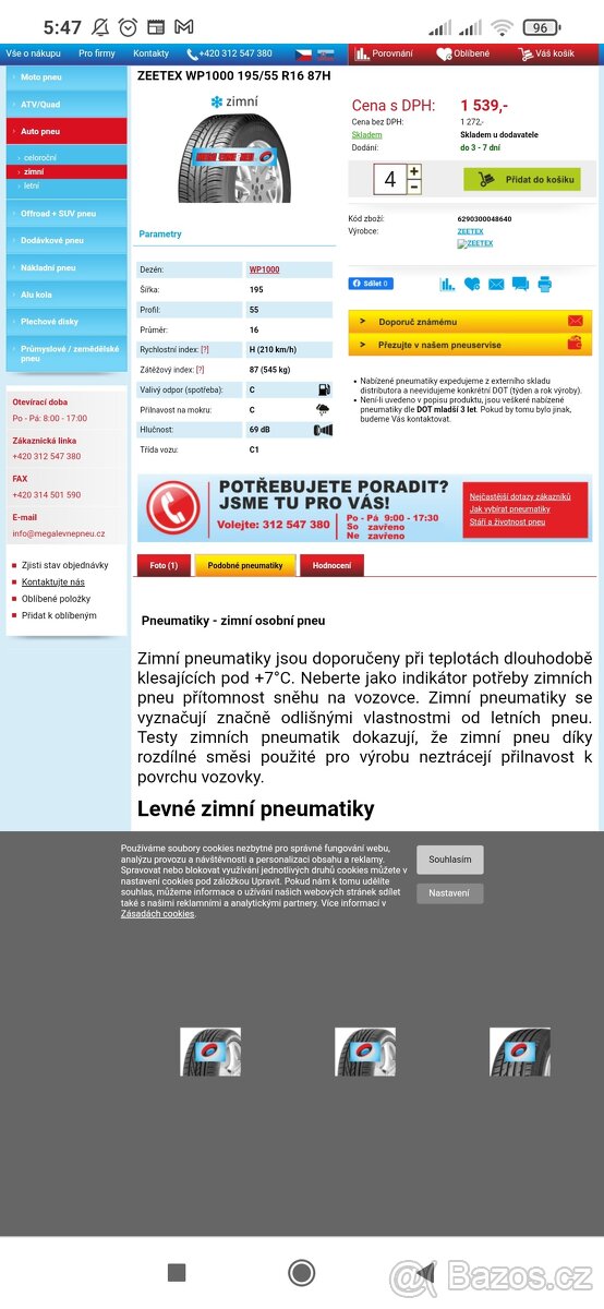 NOVÉ Zimní Pneumatiky 195/55 r16 4 kusy - 7