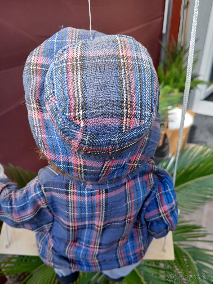 REZERVOVÁNO. Retro loutka-klaun na houpačce - 7