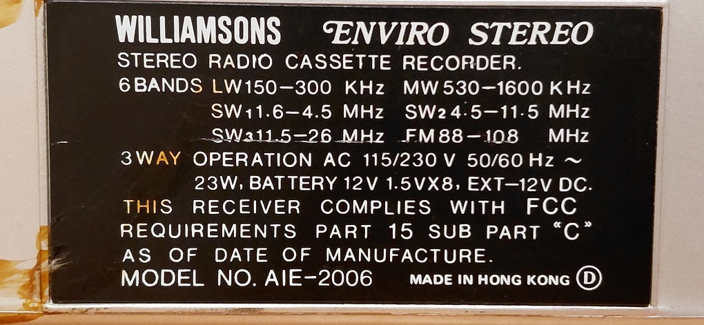 SLEVA boombox Williamsons Enviro Stereo AIE-2006 - 7