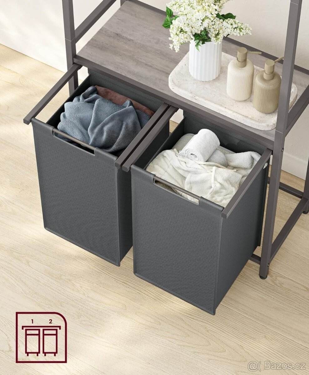 Nový koš na prádlo 2x46 litrů se šatní tyčí - 7