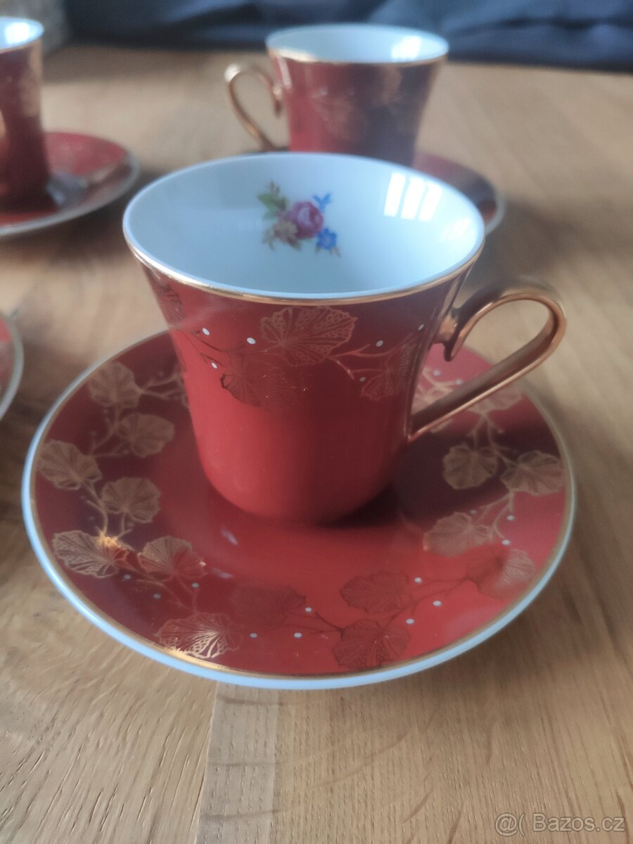 Kávový či čajový porcelánový servis JSK zlacený - 7