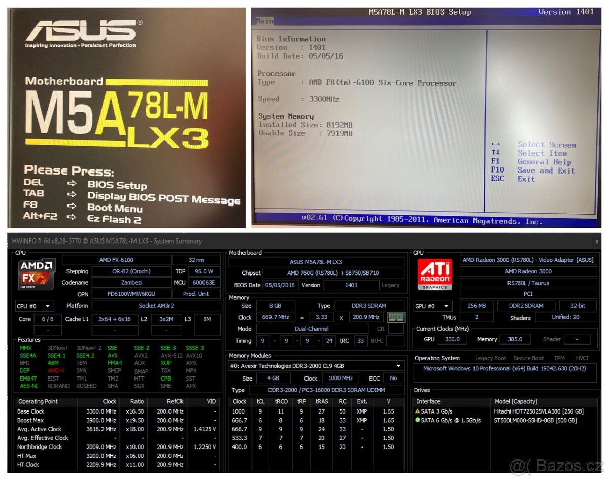 Plně funkční kombo ASUS M5A78L-MLX3 + AMD FX-6100 + 8GB DDR3 - 7