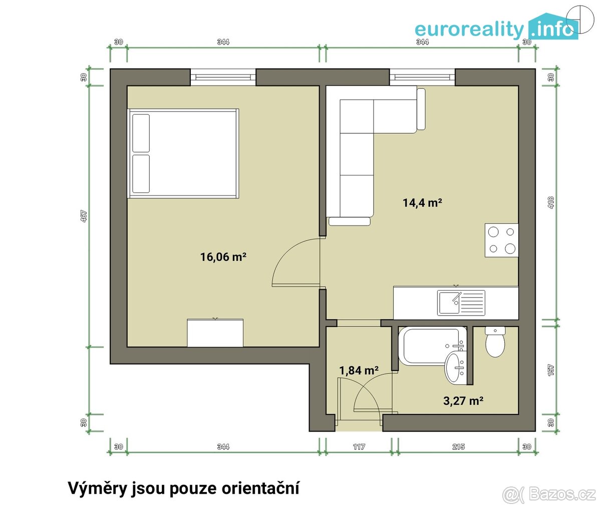 Prodej, byt 1+1 35 m2 Lomená, Cheb - 7