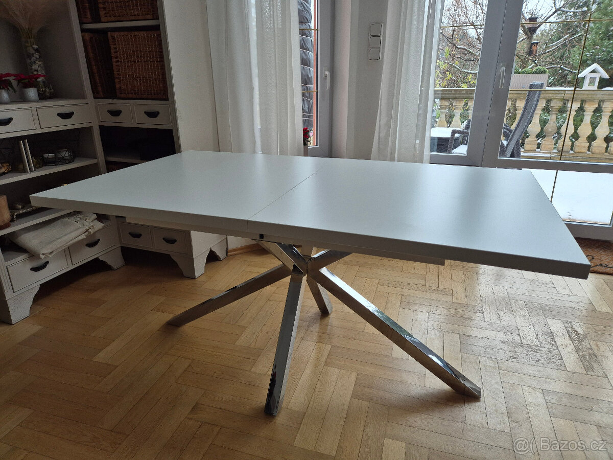 Luxusní rozkládací stůl 160-200x90cm, bílý+chrom, TOP stav - 7