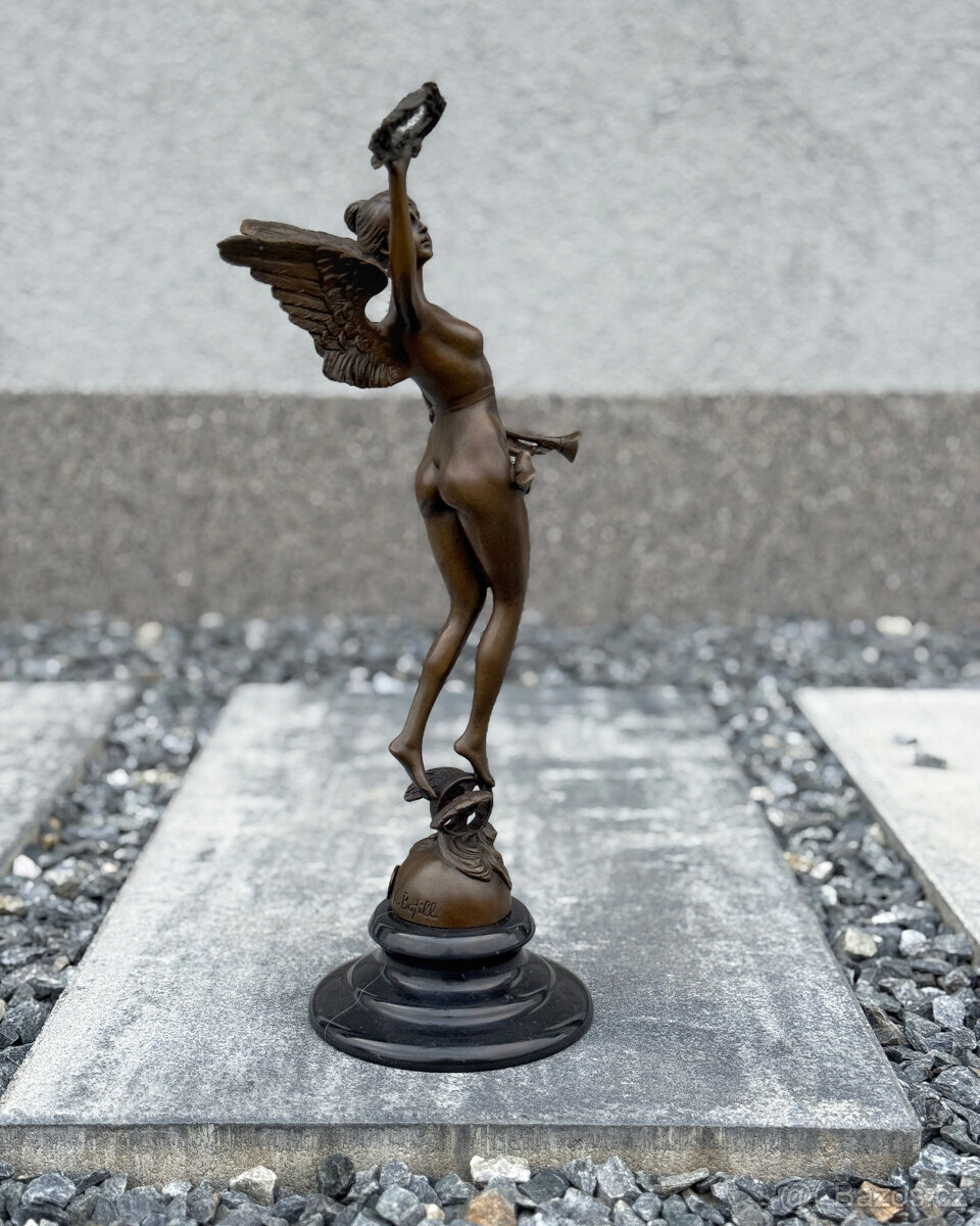 Bronzová socha Okřídlené vítězství Bohyně anděl luxus dekor - 7
