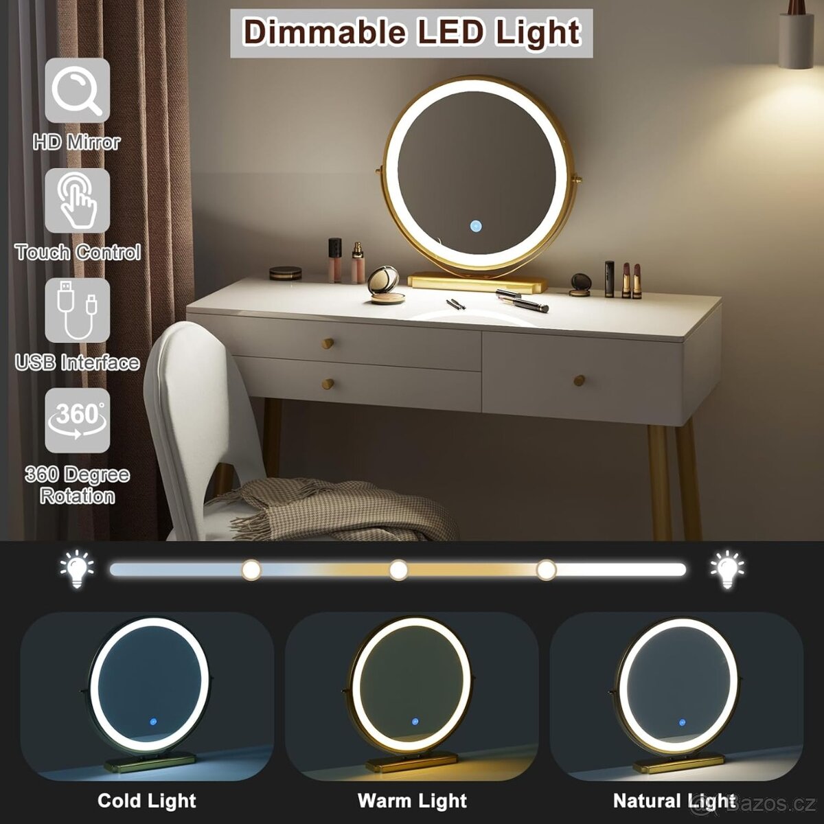 Nový kosmetická stůl se zrcadlem s Led světlem + židle - 7