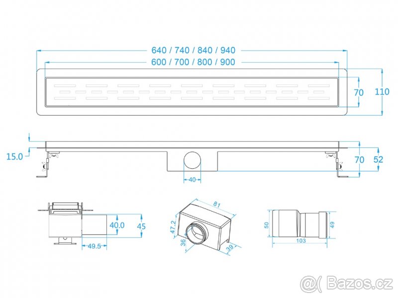 Sprchový podlahový odtokový nerezový koupelnový žlab - 7