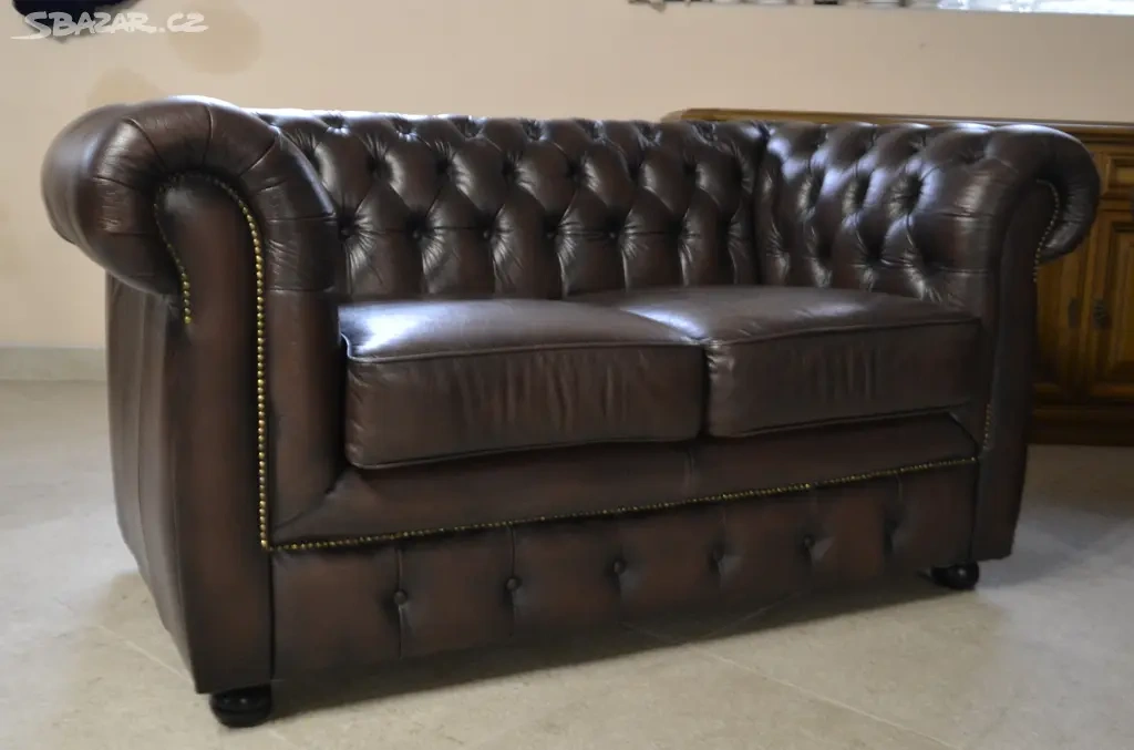 Kožená, Chesterfield sedací souprava 3+2+1. TOP - 7