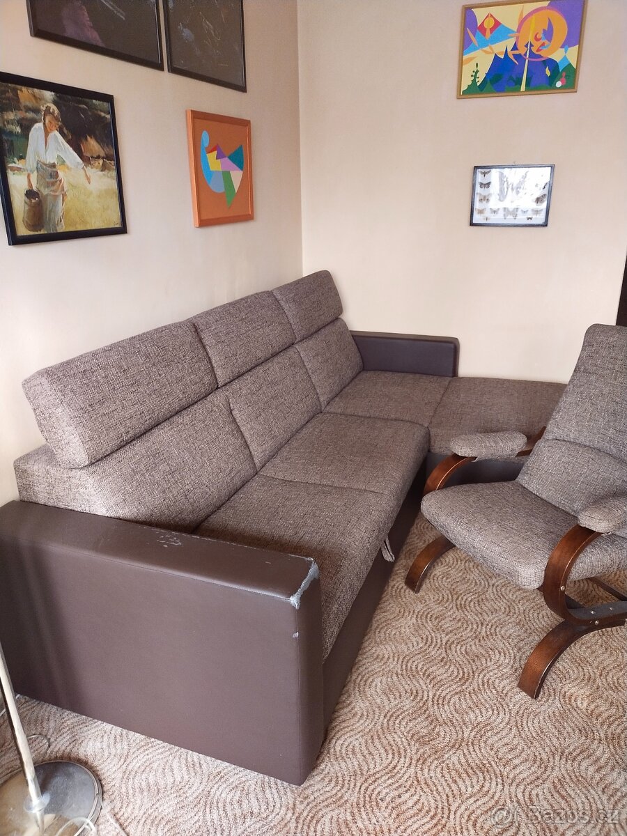 Rohová sedačka rozkládací + křeslo - 7