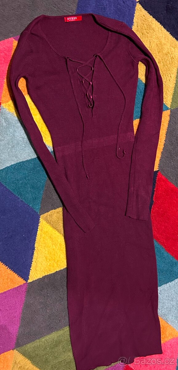 GUESS KRÁSNÉ SVETROVÉ SLIM ŠATY S VAZAČKOU XS SEDNOU XS-S-M - 7