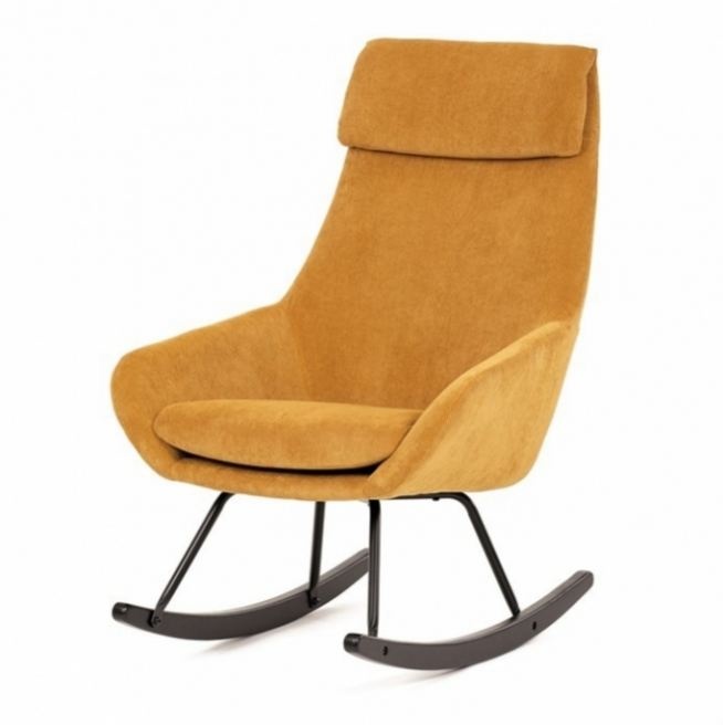 Stylové houpací křeslo s potahem v žluté a šedé barvě - 7