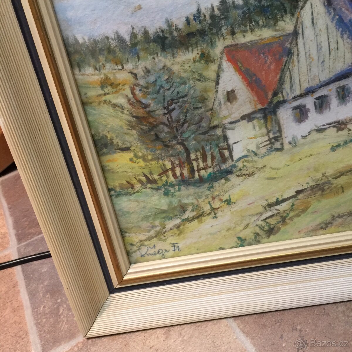 signovaný obraz zasklen Chalupy Orlické hory - 7