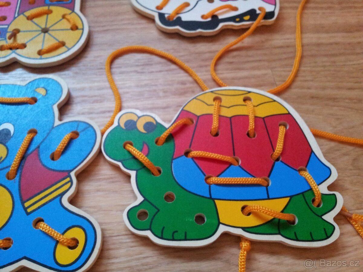 Šněrovačka - dřevěné provlékací destičky, zvířátka - 7