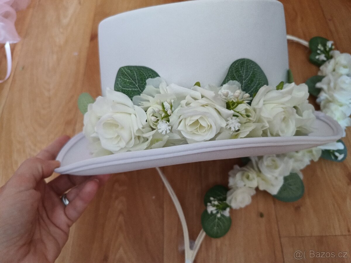 Svatební výzdoba na auta bílá eukalyptus - 7